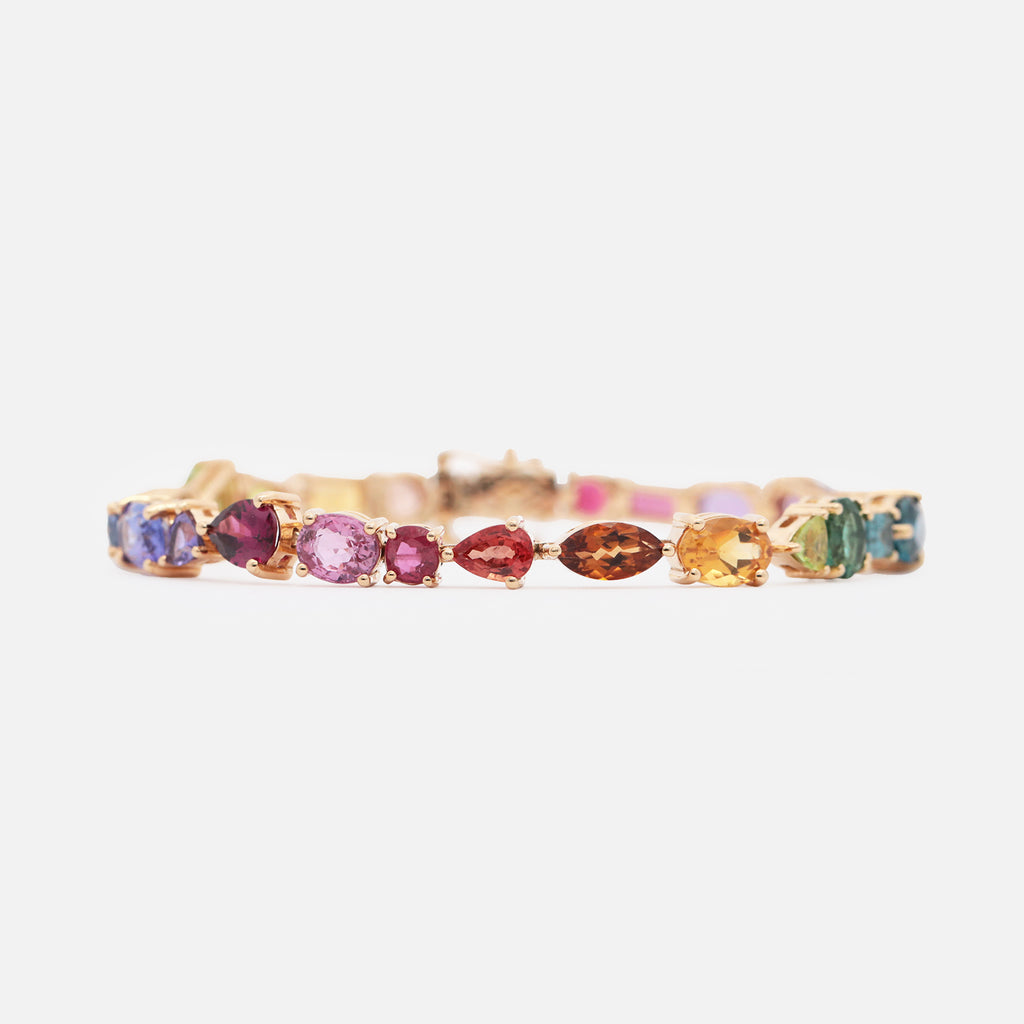 Brazalete Fénix Oro Amarillo 14K con Zafiros, Turmalinas, Tanzanitas, Granates, Amatistas, Topacios, Rubí, Peridotos y Citrinos.