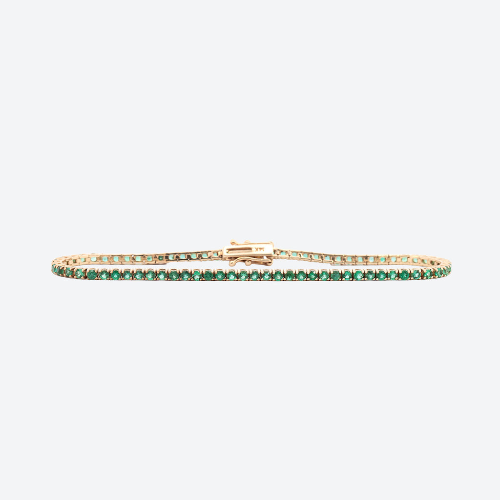 Brazalete Tennis Oro Amarillo 14K con Esmeraldas.