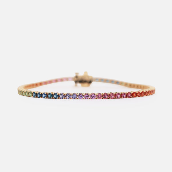 Brazalete Tennis Rainbow Oro Amarillo 18K con Zafiros.