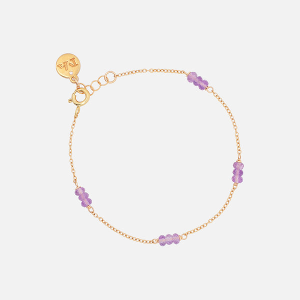 Pulsera Nativa Piedras Naturales Chapa de Oro 14K  Amatistas