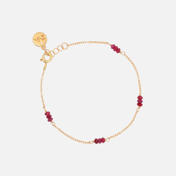 Pulsera Nativa Piedras Naturales Chapa de Oro 14K  Rubíes