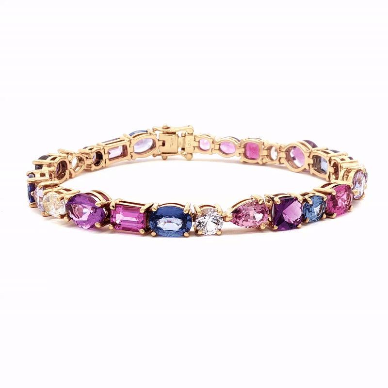 Brazalete Berry Oro Amarillo 14K con Granates, Zafiros, Amatistas, Tanzanitas y Moonstones.