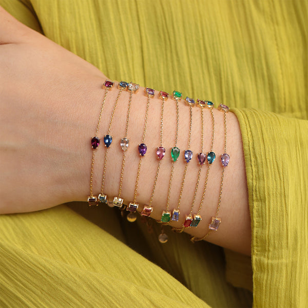 Brazalete Birthstone Oro Amarillo 14K con Piedras Naturales.