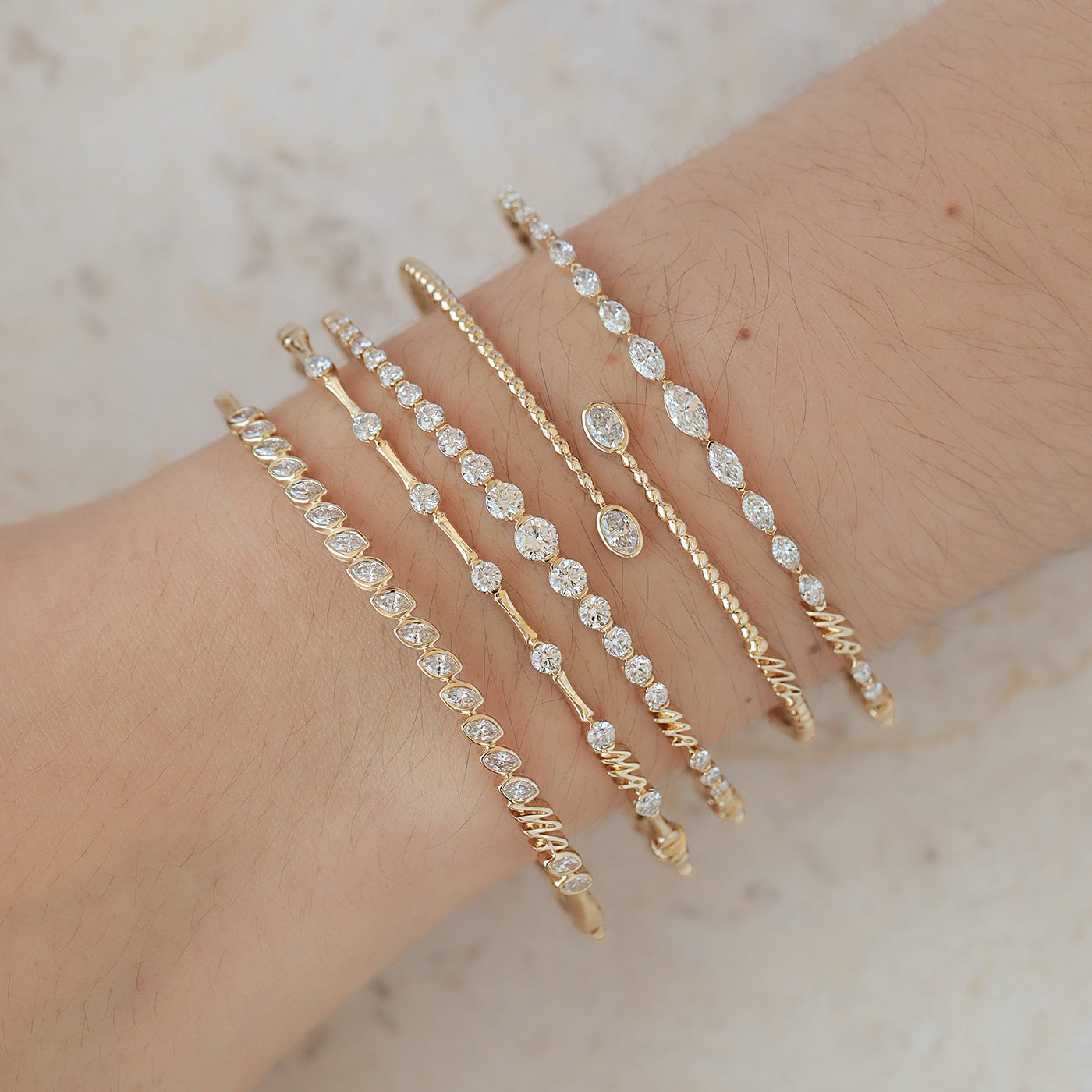 Brazalete Orion Marquise Oro Amarillo 14K con Diamantes.