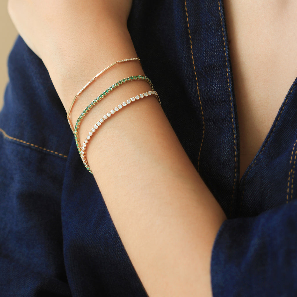 Brazalete Tennis Oro Amarillo 14K con Esmeraldas.