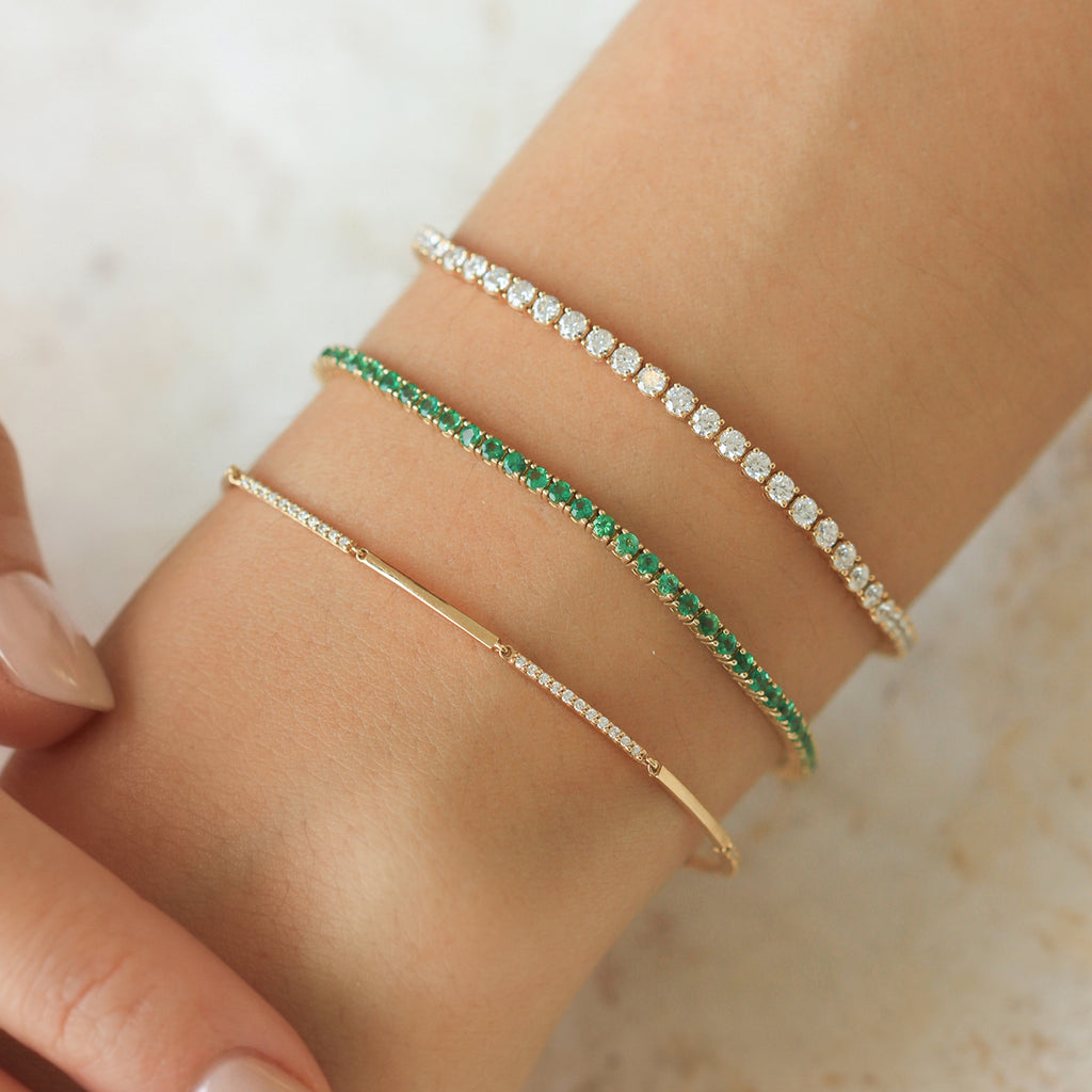 Brazalete Tennis Oro Amarillo 14K con Esmeraldas.