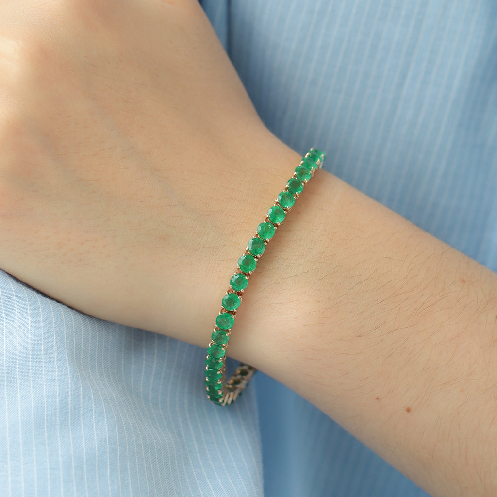 Brazalete Tennis Oro Amarillo 18K con Esmeraldas.