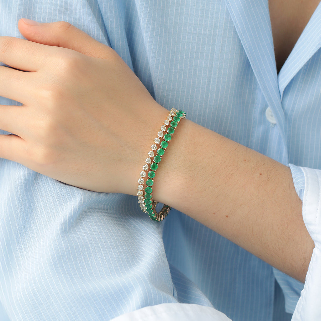 Brazalete Tennis Oro Amarillo 18K con Esmeraldas.