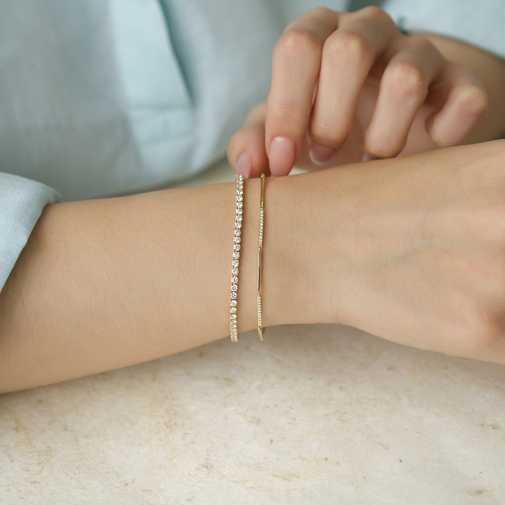 Brazalete Tennis Oro Amarillo 14K con Diamantes.