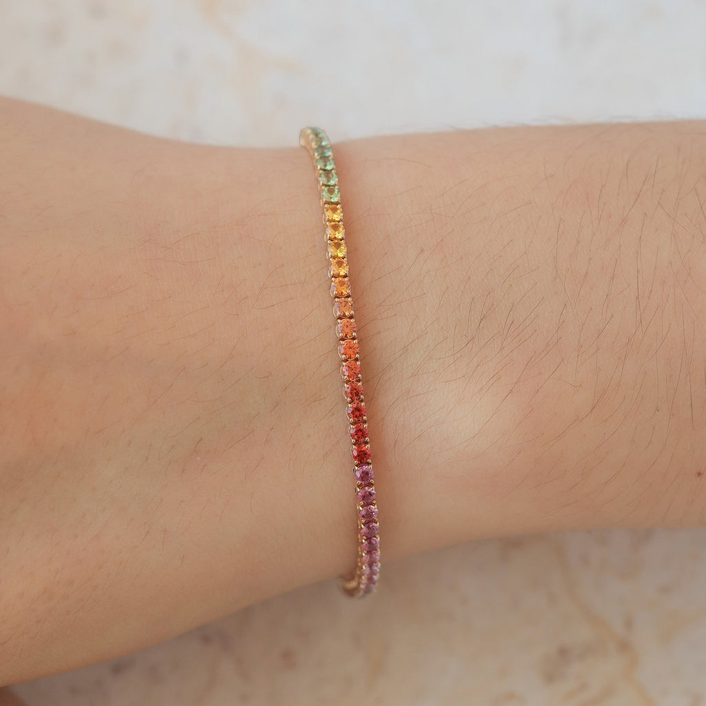 Brazalete Tennis Rainbow Oro Amarillo 18K con Zafiros.