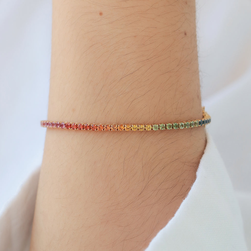 Brazalete Tennis Rainbow Oro Amarillo 18K con Zafiros.
