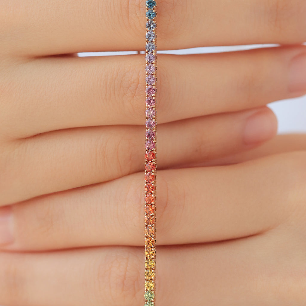 Brazalete Tennis Rainbow Oro Amarillo 18K con Zafiros.