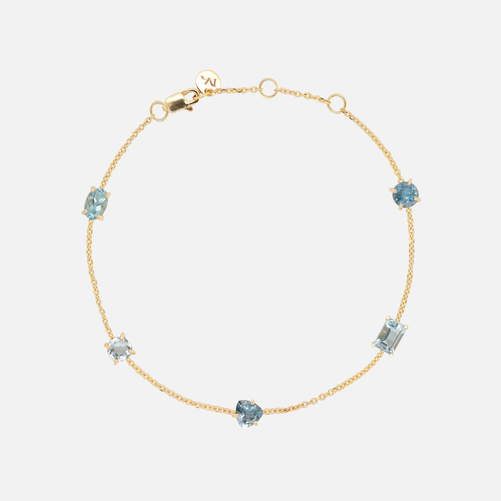 Brazalete Birthstone Oro Amarillo 14K con Aquamarina.