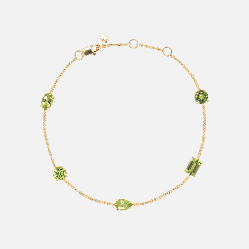 Brazalete Birthstone Oro Amarillo 14K con Peridoto.