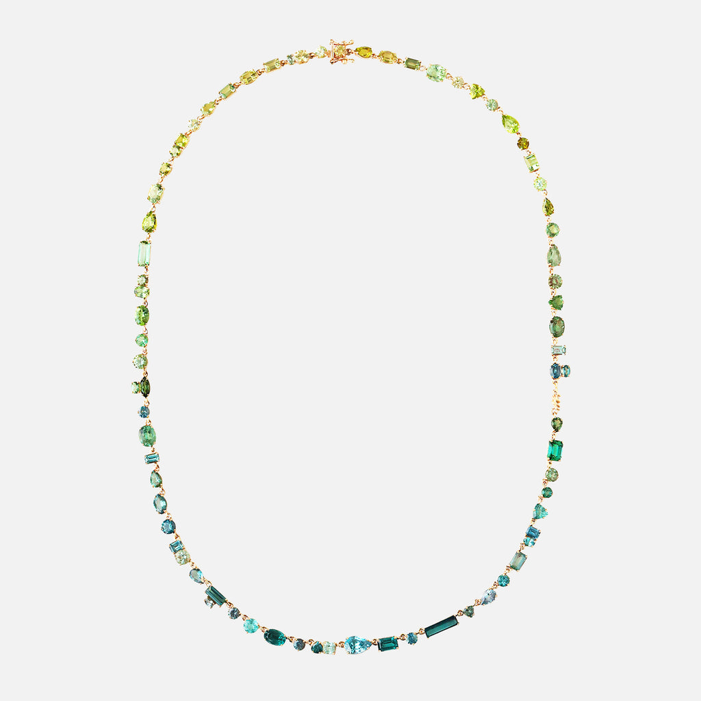 Collar Chromatic Lagoon Oro Amarillo 14K con Crisoberilos, Peridotos, Zafiro, Zircón y Turmalinas.