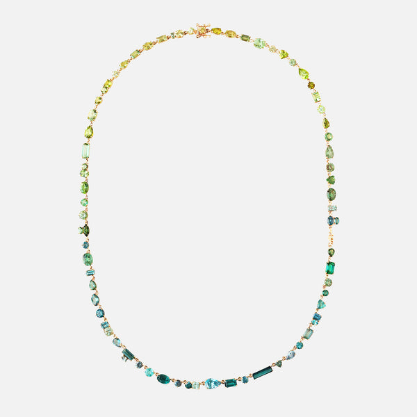 Collar Chromatic Lagoon Oro Amarillo 14K con Crisoberilos, Peridotos, Zafiro, Zircón y Turmalinas.