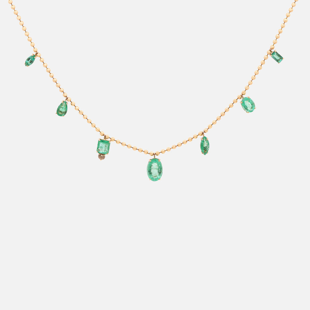 Collar Dots Oro Amarillo 18K y 14K con Esmeraldas y Diamante.