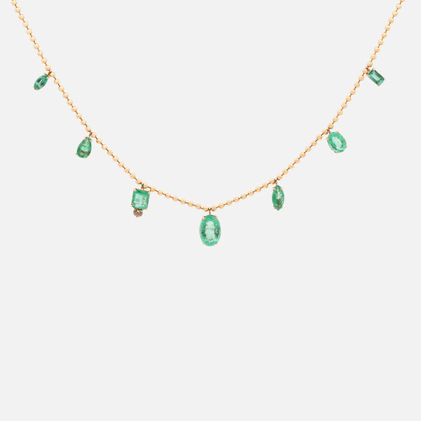 Collar Dots Oro Amarillo 18K y 14K con Esmeraldas y Diamante.