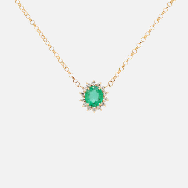 Cadena Imperio Oro Amarillo 14K con Esmeralda Oval y Diamantes.