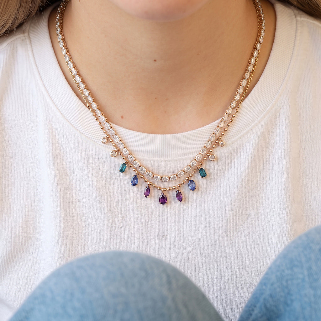 Cadena Lumina Mauve Oro Amarillo 14K con Tanzanitas, Granate, Amatista, Topacio y Diamantes.