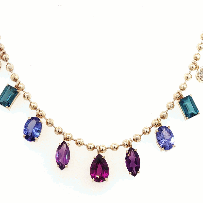 Cadena Lumina Mauve Oro Amarillo 14K con Tanzanitas, Granate, Amatista, Topacio y Diamantes.