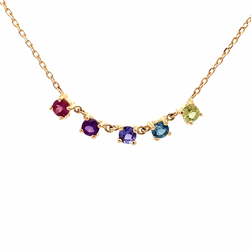 Cadena Solar Oro Amarillo 14K y Piedras Naturales.