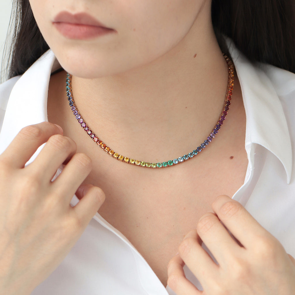 Collar Tennis Rainbow Oro Amarillo 18K.