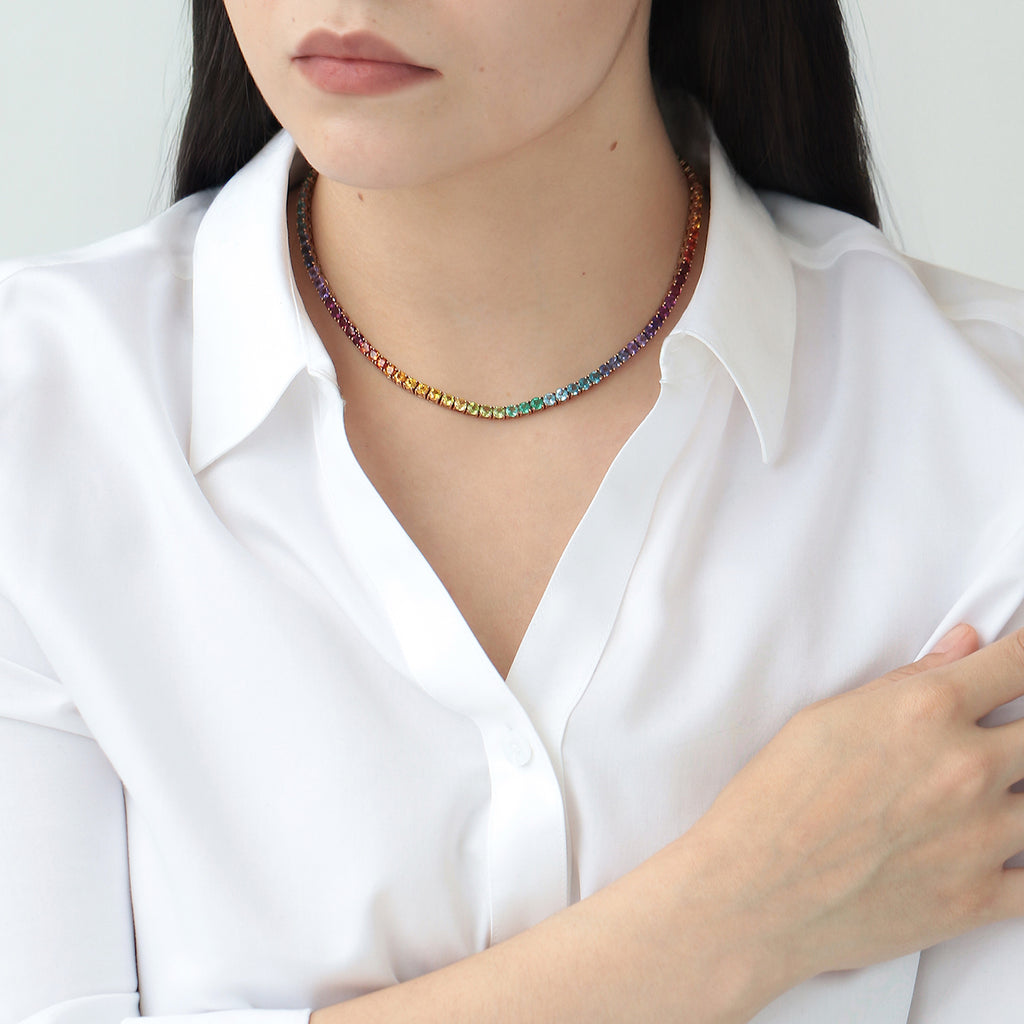Collar Tennis Rainbow Oro Amarillo 18K.