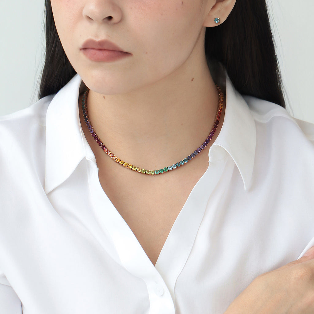Collar Tennis Rainbow Oro Amarillo 18K.