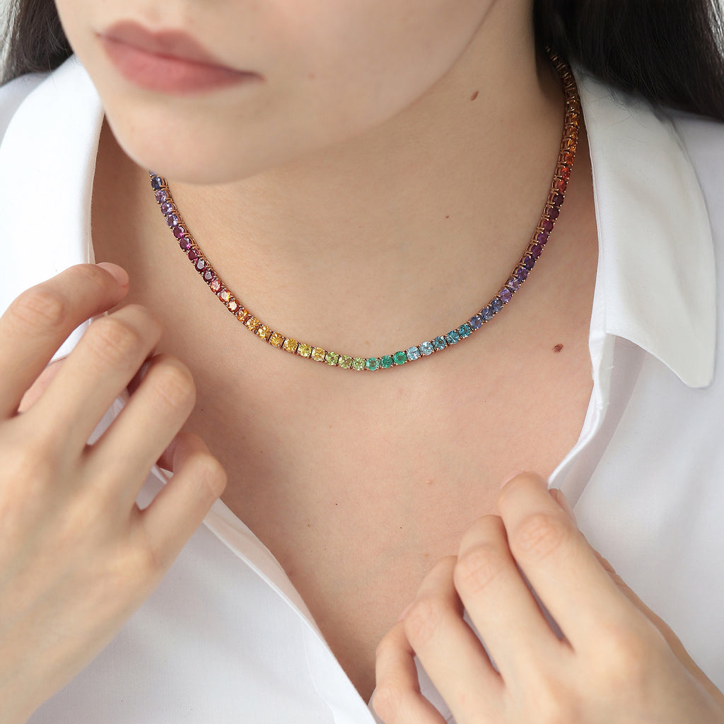 Collar Tennis Rainbow Oro Amarillo 18K.