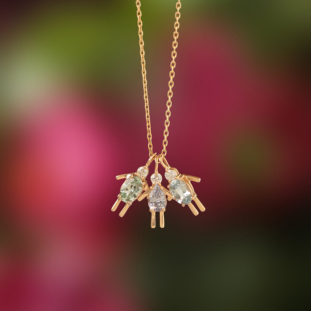 Cadena Minis Oro Amarillo 14K con Piedras Naturales.