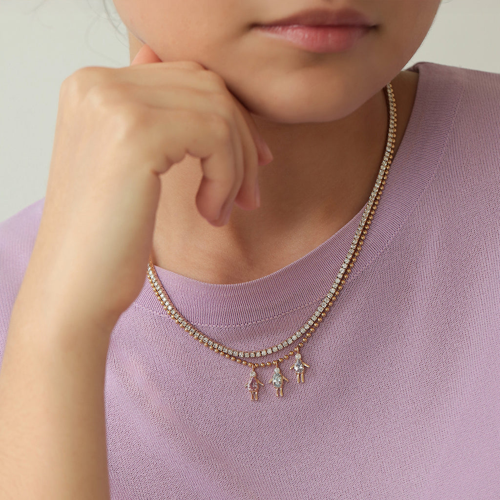 Cadena Minis Oro Amarillo 14K con Piedras Naturales.