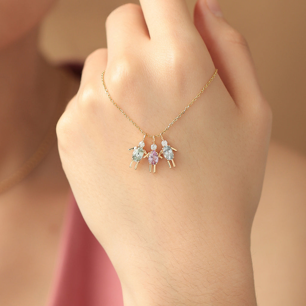 Cadena Minis Oro Amarillo 14K con Piedras Naturales.