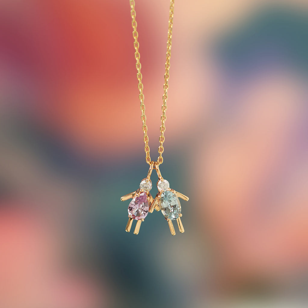 Cadena Minis Oro Amarillo 14K con Piedras Naturales.