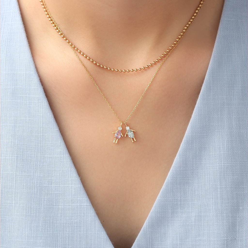 Cadena Minis Oro Amarillo 14K con Piedras Naturales.