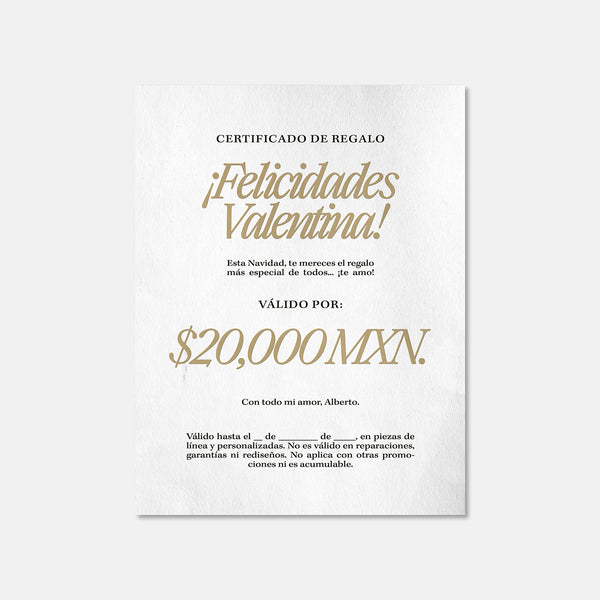 Certificado de Regalo Personalizado