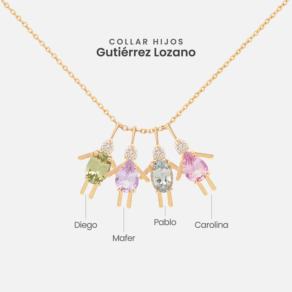 Cadena Minis Oro Amarillo 14K con Piedras Naturales.