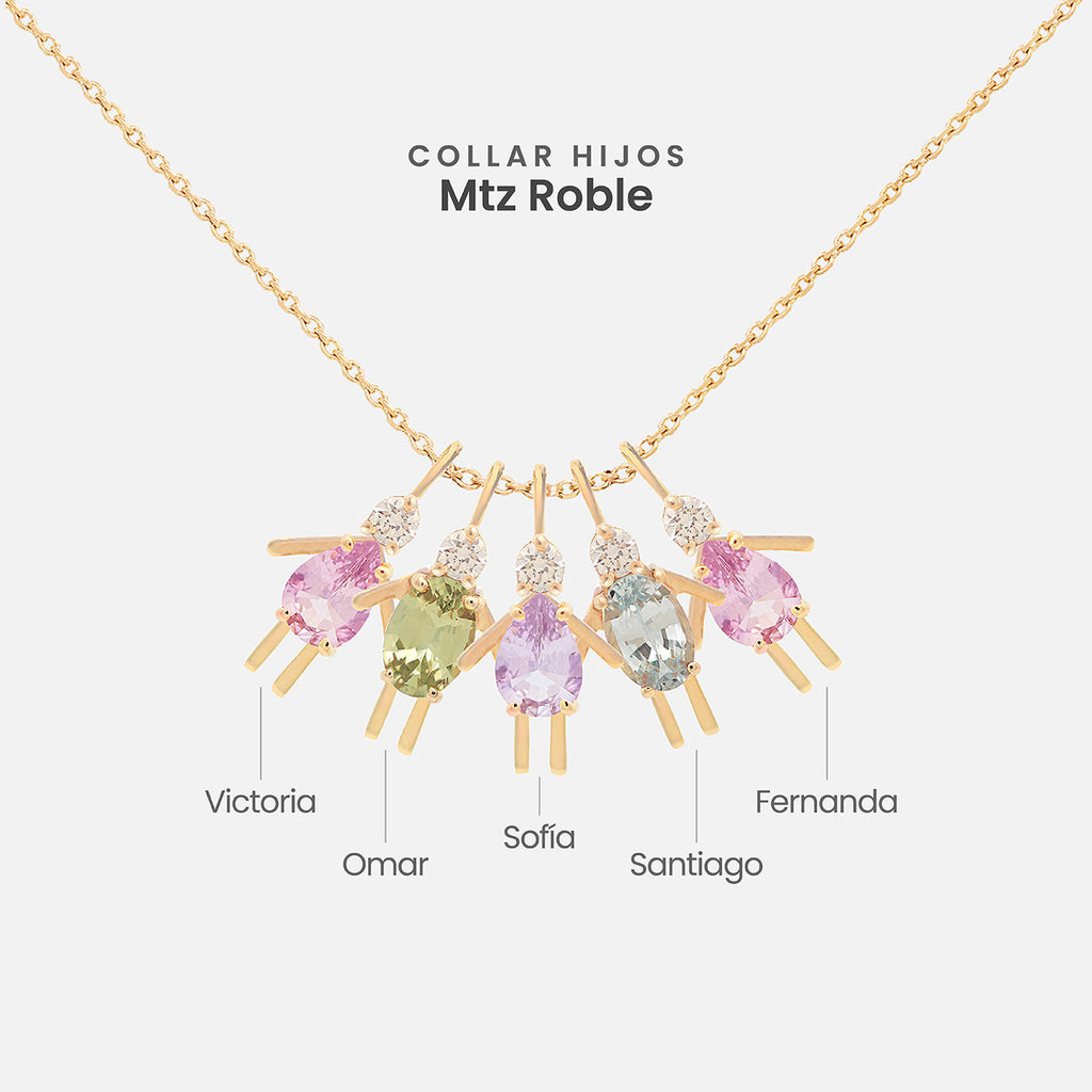 Cadena Minis Oro Amarillo 14K con Piedras Naturales.