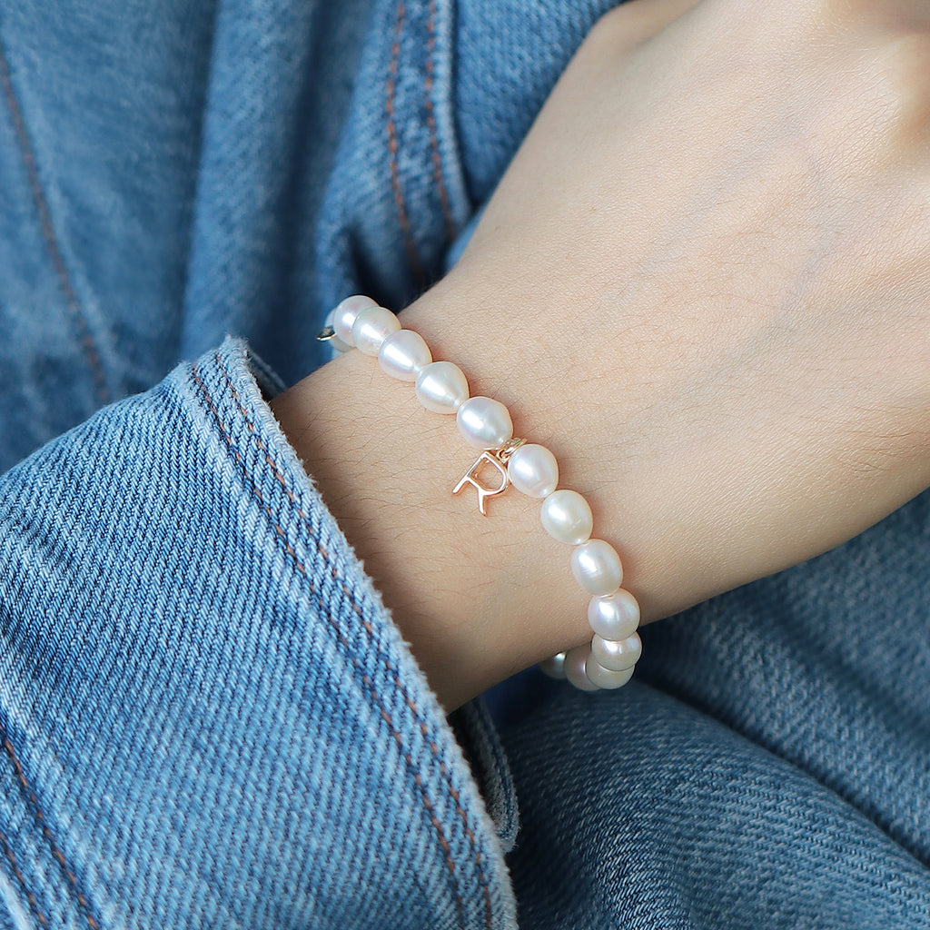 Pulsera Alba Oro Amarillo 14K con Perlas.