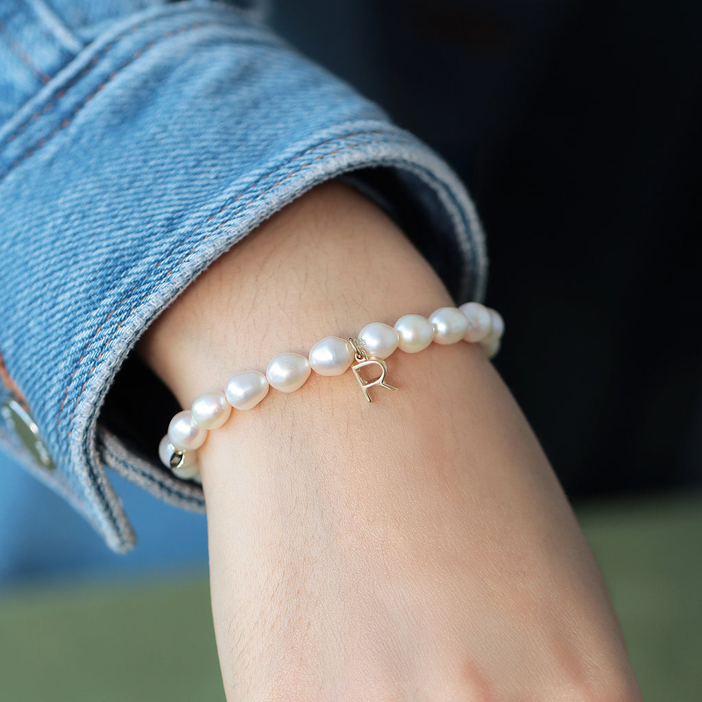 Pulsera Alba Oro Amarillo 14K con Perlas.