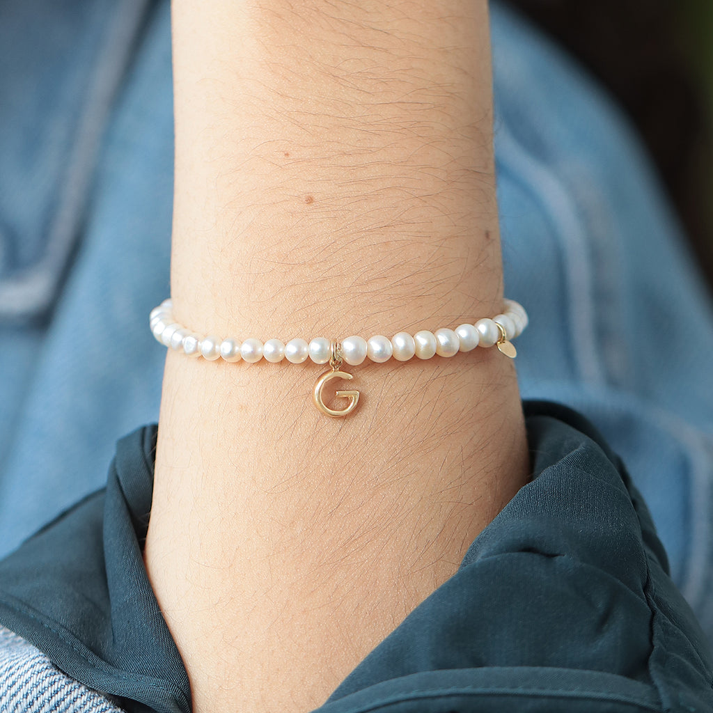 Pulsera Alba Oro Amarillo 14K con Perlas.