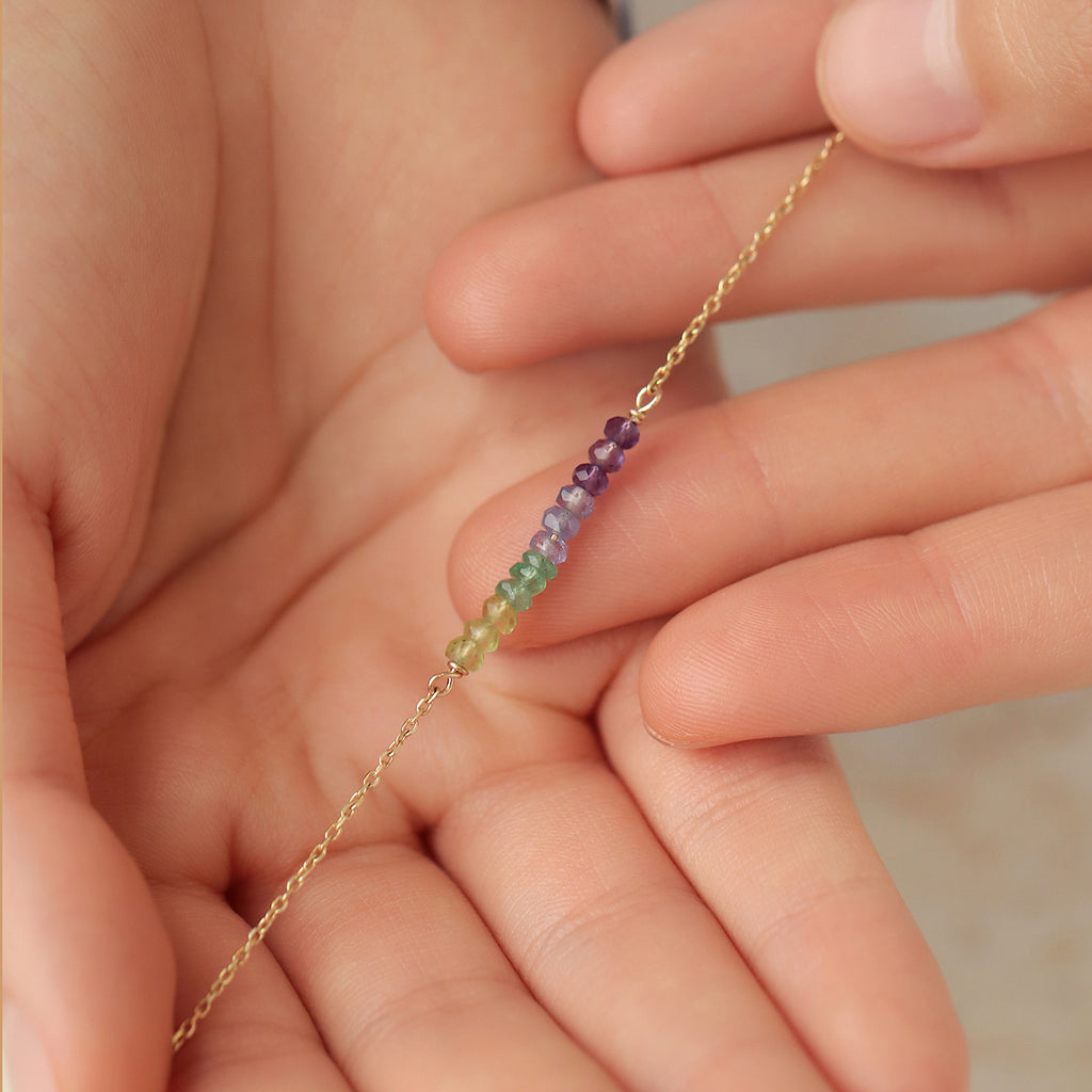 Pulsera Memoria Oro 14K con Piedras Naturales.