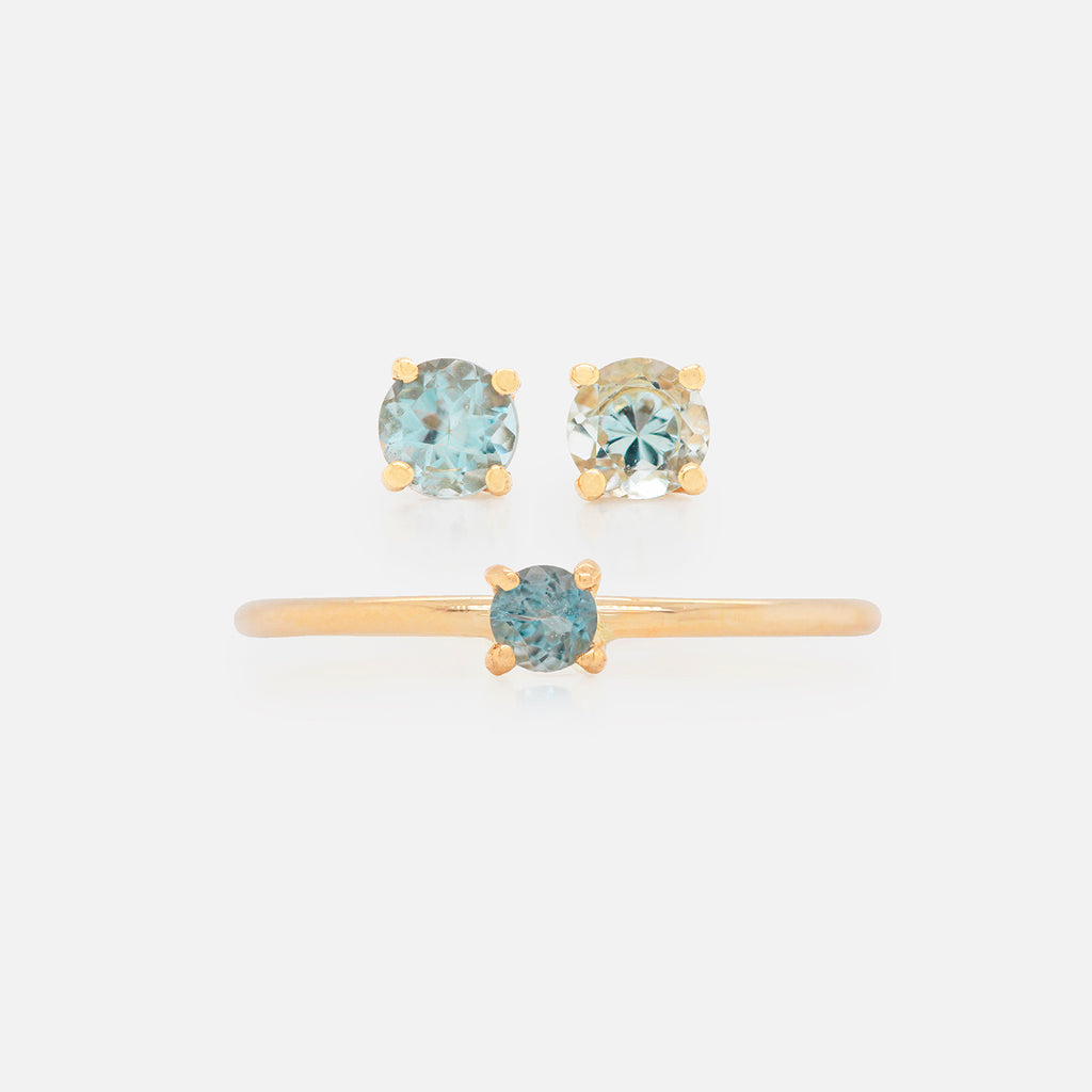 Set Aretes y Anillo Birthstone Oro Amarillo 14K y Piedras Naturales.