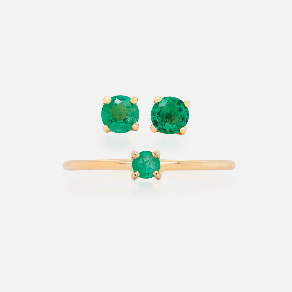 Set Aretes y Anillo Birthstone Oro Amarillo 14K y Piedras Naturales.