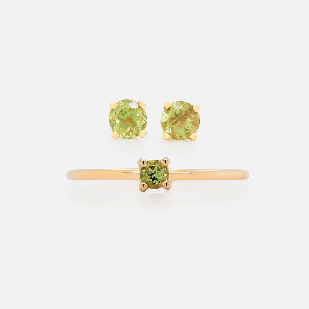 Set Aretes y Anillo Birthstone Oro Amarillo 14K y Piedras Naturales.