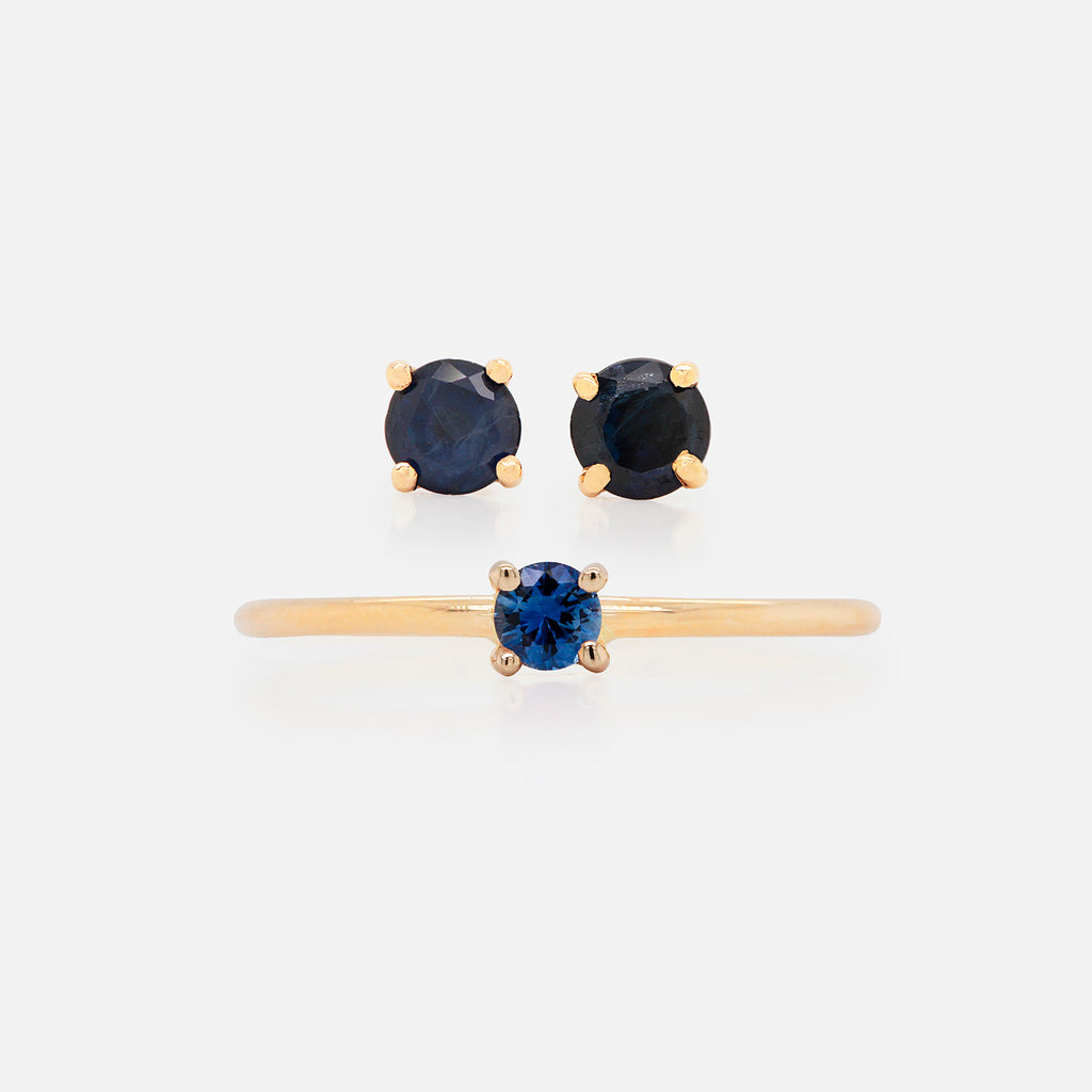 Set Aretes y Anillo Birthstone Oro Amarillo 14K y Piedras Naturales.