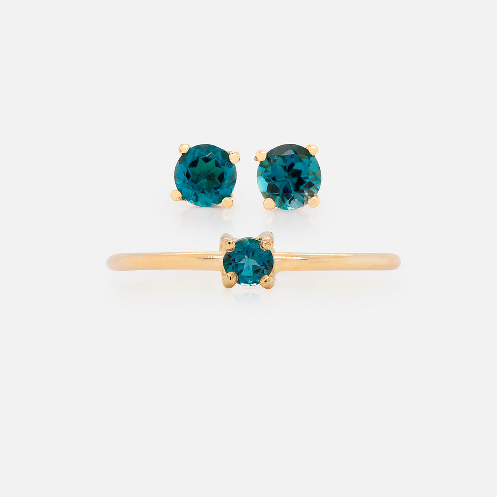 Set Aretes y Anillo Birthstone Oro Amarillo 14K y Piedras Naturales.