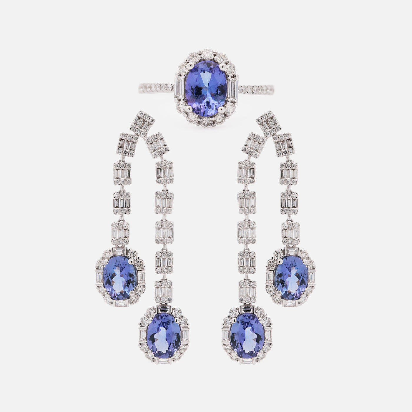 Set Gardenia Oro Blanco 18K con Tanzanita y Diamantes.