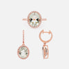Set Anillo y Arracadas Luxe Oro Rosa 18K con Prasiolitas y Diamantes.