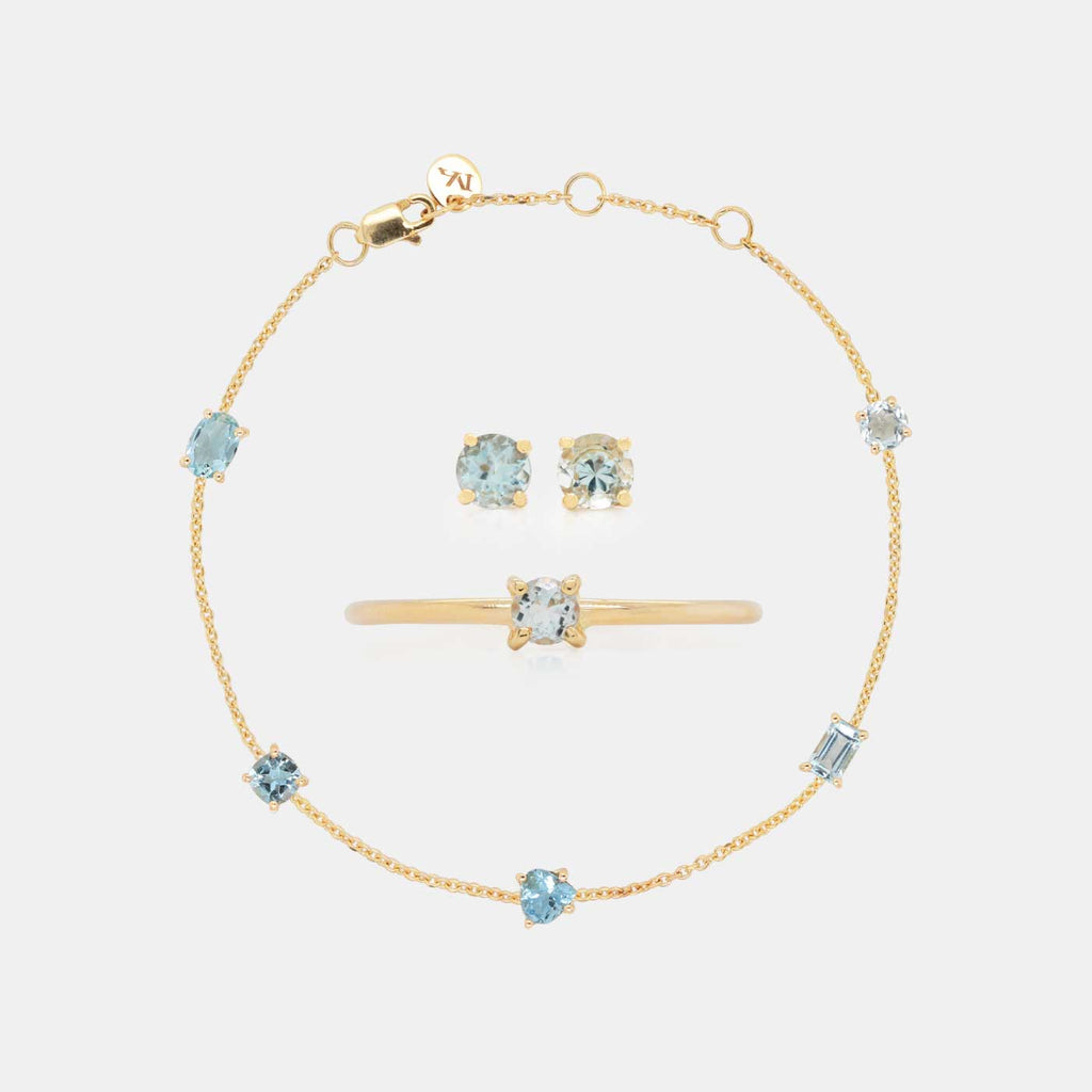 Set Birthstone Piedras Naturales Oro 14K Aquamarinas